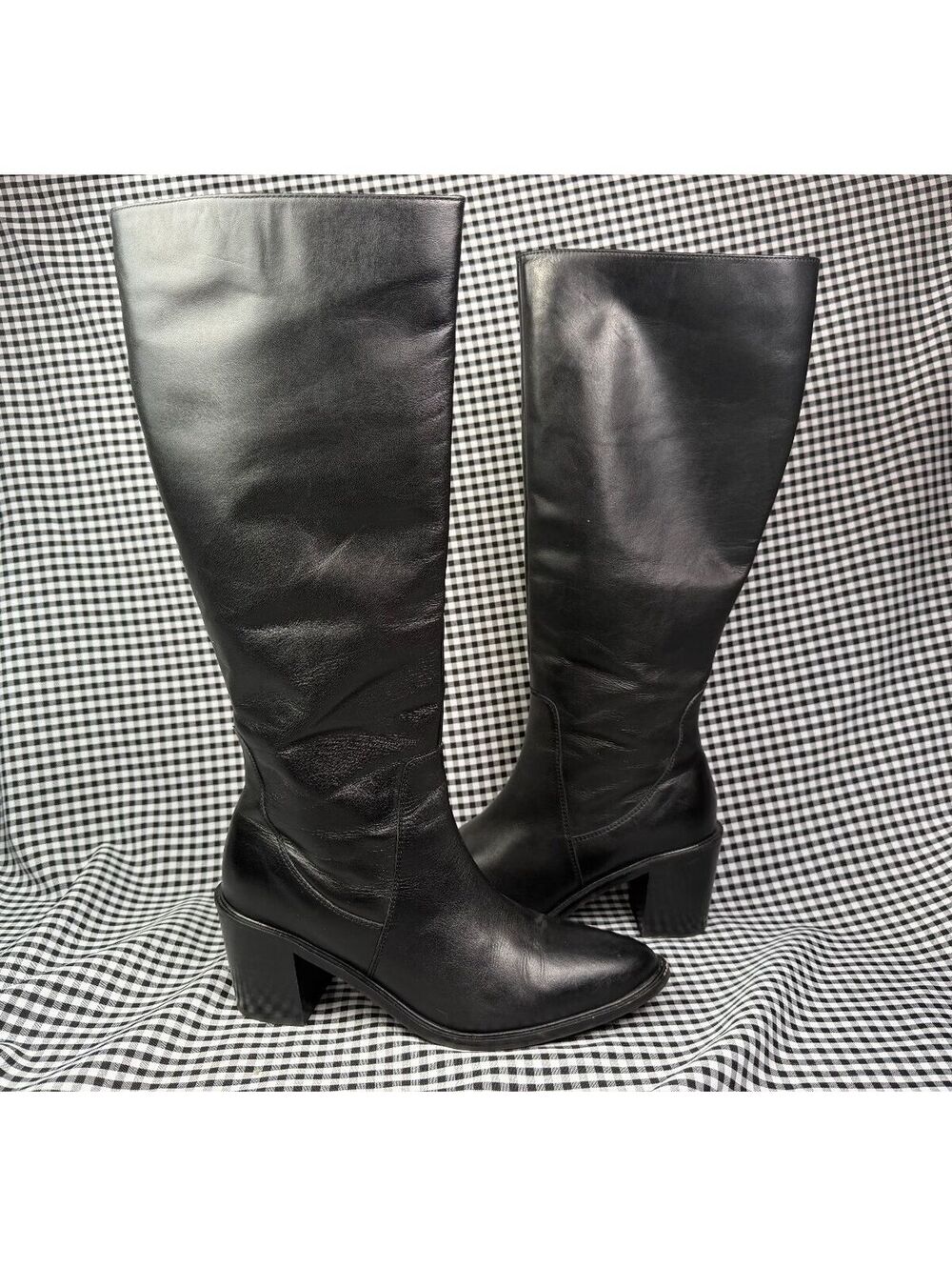 Seychelles Element Boots Womens 10 Black Leather Knee High Tall Block Heel Zip